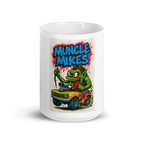 Front view of white 15 oz Monster Mugs 008 ceramic coffee mug