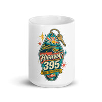 Highway 395 road-trip mug, 15 oz front-view product mockup