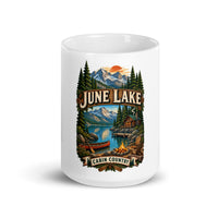 June Lake Cabin ceramic mug, 15 oz front-view product mockup