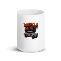 Muncle Mikes Hot Rod and Rat Rod Shirt Mayhem! Bombs Away Gasser white coffee mug front view — 15 oz
