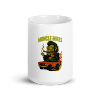 Muncle Mikes Hot Rod and Rat Rod Shirt Mayhem! Monster Rods! (013) white coffee mug front view — 15 oz