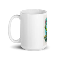 White 15 oz Monster Mugs 007 ceramic mug with handle on the left