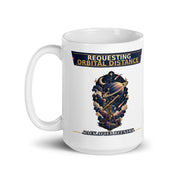 Requesting Orbital Distance astronaut mug, 15 oz handle on left