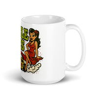 White 15 oz Monster Mugs 001 ceramic mug with handle on the right