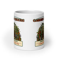Garden Hours greenhouse mug, 20 oz front view