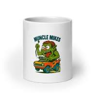Muncle Mikes Hot Rod and Rat Rod Shirt Mayhem! Monster Rods! (004) white coffee mug front view — 20 oz