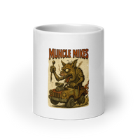 Muncle Mikes Hot Rod and Rat Rod Shirt Mayhem! Monster Rods! (008) white coffee mug front view — 20 oz