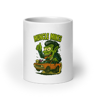 Muncle Mikes Hot Rod and Rat Rod Shirt Mayhem! Monster Rods! (011) white coffee mug front view — 20 oz