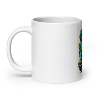 White 20 oz Monster Mugs 007 ceramic mug with handle on the left