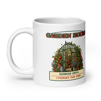 Garden Hours greenhouse mug, 20 oz handle on left