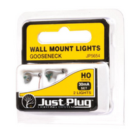 Woodland Scenics JP5654 Just Plug Gooseneck Wall Mount Lights HO scale package photograph