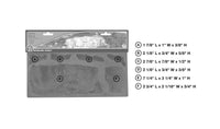 Woodland Scenics C1243 Base Rock Mold manufacturer diagram showing dimensions of the six rock shapes