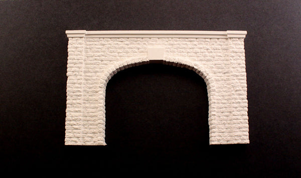 Woodland Scenics C1257 HO scale double-track cut stone tunnel portal, unpainted casting