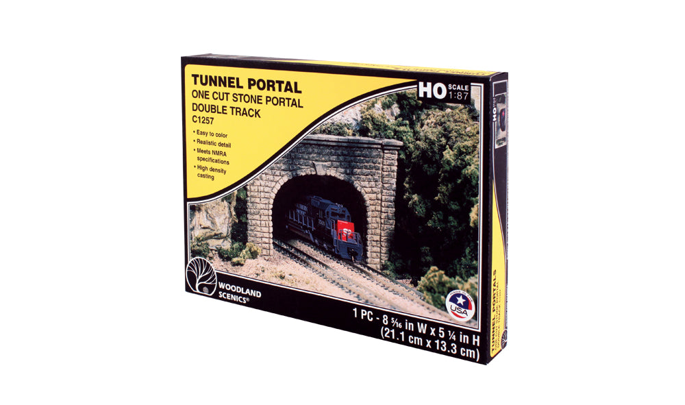 Woodland Scenics C1257 HO scale Cut Stone Double Track Tunnel Portal, one-piece retail package