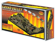 Woodland Scenics ST1483 Grand Valley HO layout kit box; completed layout illustration includes separately sold trains, track and buildings