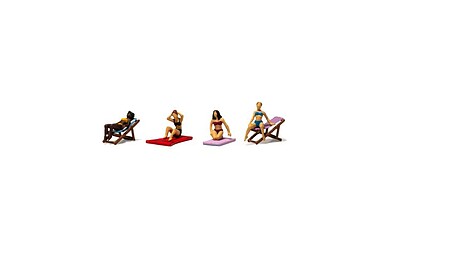 Woodland Scenics A1963 HO Sun Tanners four figures reclining on deck chairs and towels