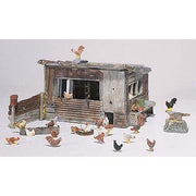 Woodland Scenics D215 actual painted assembled HO chicken coop kit example; assembly and painting required