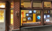 Woodland Scenics BR5069 Smith Brothers TV and Appliance HO scale building, illuminated television display detail