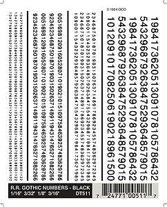 Woodland Scenics DT511 Railroad Gothic Numbers Black dry transfer sheet