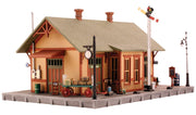 Woodland Scenics PF5207 Woodland Station N scale kit — assembled and painted platform-side view