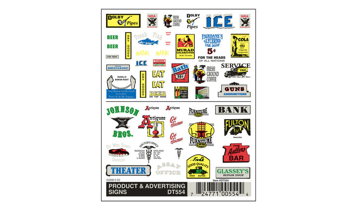 Woodland Scenics DT554 Product and Advertising Signs dry transfer decals