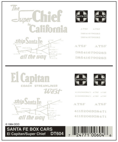 Woodland Scenics HO Santa Fe El Capitan/Super Chief Dry Transfers – DT604 - product image