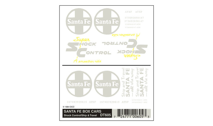 Woodland Scenics DT605 Santa Fe Box Cars dry transfer decals