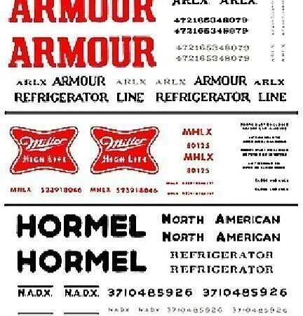 Woodland Scenics HO Armour Miller Hormel Reefer Cars dry transfer decals