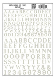 Woodland Scenics 714 Railroad Roman White Dry Transfer Alphabet & Numbers 3/8 & 1/2 in - product image