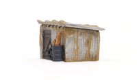 Woodland Scenics BR4946 Tin Shack, N scale, side view.