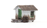 Woodland Scenics BR4948 Wood Shack, N scale, side view.