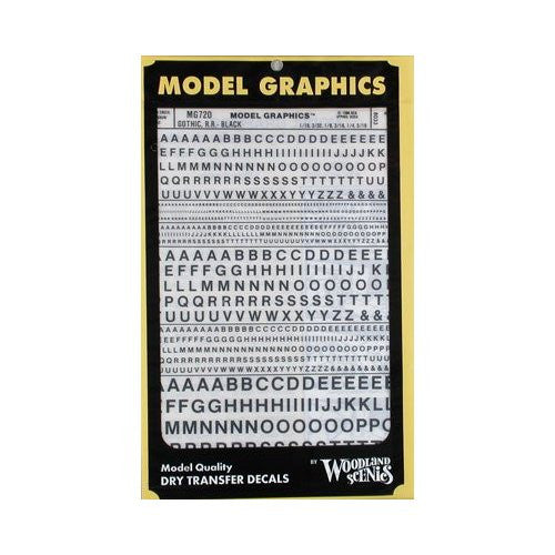 Woodland Scenics MG720 Gothic Railroad Black Dry Transfer Lettering - product image