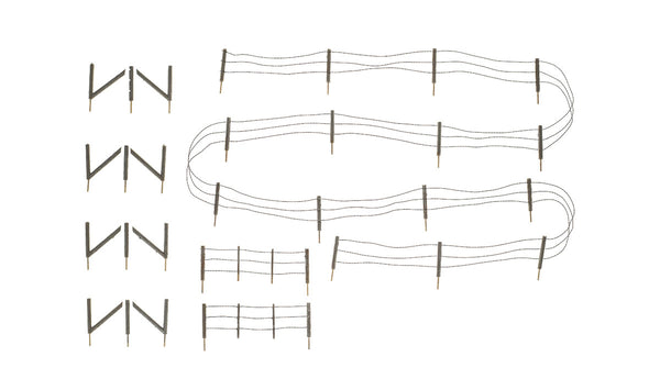 Woodland Scenics A2980 HO scale Barbed Wire Fence with gates, corner posts and braces.