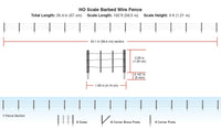 Manufacturer dimension illustration for Woodland Scenics A2980 HO scale Barbed Wire Fence, 26.4 inches total length.