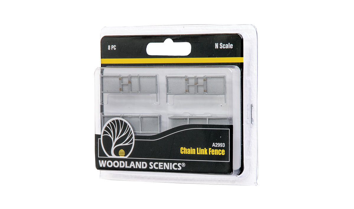 Woodland Scenics A2993 N scale Chain Link Fence, eight-piece retail package.