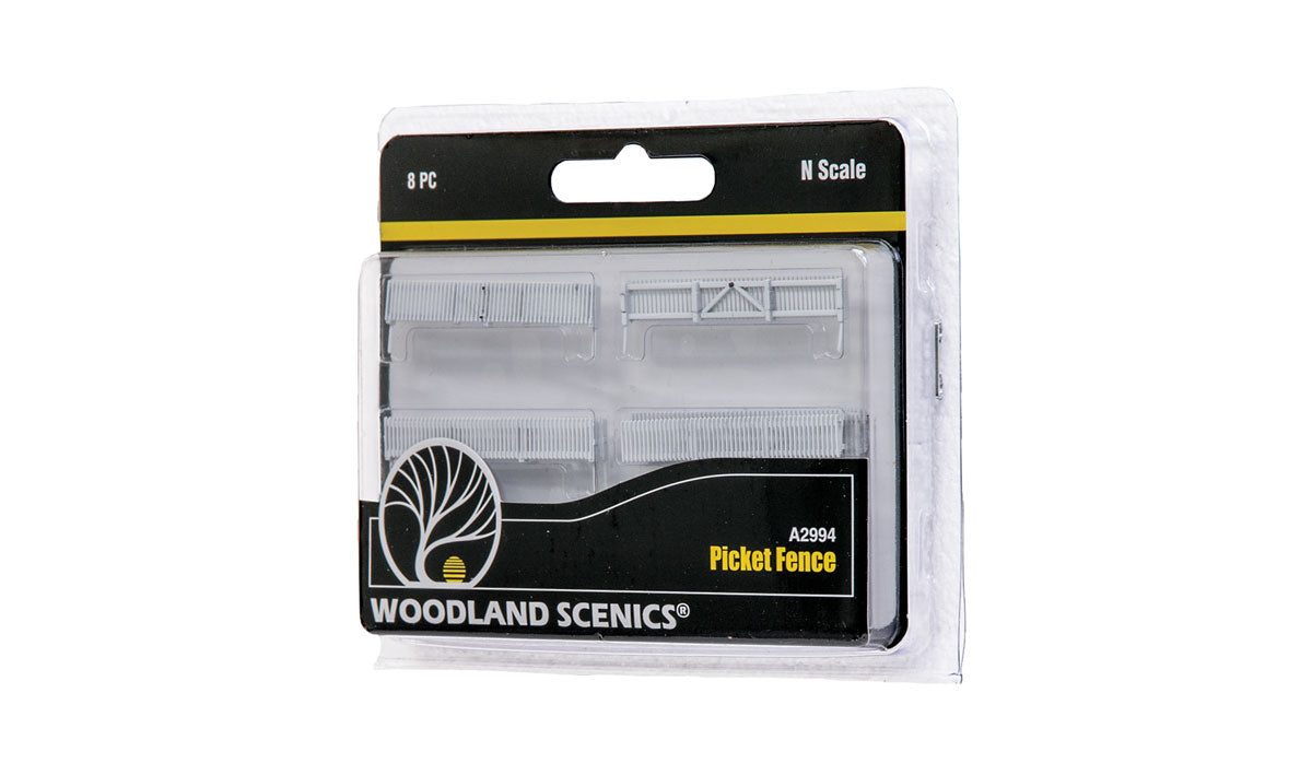 Woodland Scenics A2994 N scale Picket Fence, eight-piece retail package.