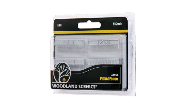 Woodland Scenics A2994 N scale Picket Fence, eight-piece retail package.