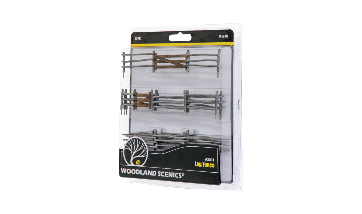 Woodland Scenics A3001 O scale Log Fence, eight-piece retail package.