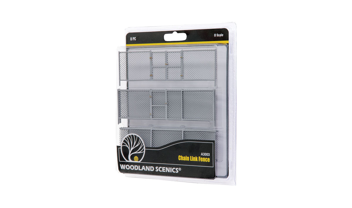 Woodland Scenics A3003 O scale Chain Link Fence, eight-piece retail package.