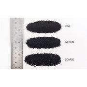 Woodland Scenics cinders ballast grade comparison; B76 fine grade is the top sample labeled FINE. Other grades are shown only for comparison.