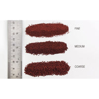 Woodland Scenics iron ore ballast grade comparison; B77 medium grade is the middle sample labeled MEDIUM. Fine and coarse grades are shown only for comparison.