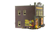 Woodland Scenics BR4921 N scale Harrison's Hardware built-up building, left side and storefront view.