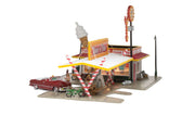 Woodland Scenics BR4929 N scale Drive 'n Dine built-up restaurant, canopy end view.
