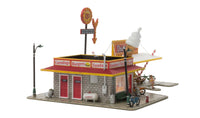 Woodland Scenics BR4929 N scale Drive 'n Dine built-up restaurant, rear view.
