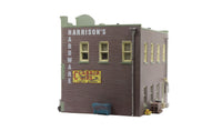 Woodland Scenics BR5022 Harrison's Hardware HO scale built-up building, side wall view.