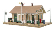 Woodland Scenics BR5023 Dansbury Depot HO scale built-up station, front platform view.