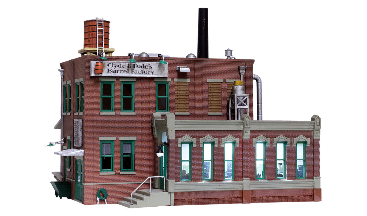 Woodland Scenics BR5026 HO scale Clyde & Dale's Barrel Factory front view