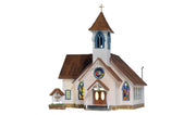 Woodland Scenics BR5041 HO scale Community Church front view with illuminated windows