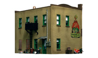 Woodland Scenics BR5053 Dugan's Paint Store HO scale Built-&-Ready building, opposite rear view showing brick walls and details.