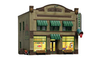 Woodland Scenics BR5053 Dugan's Paint Store HO scale Built-&-Ready building, opposite front and side view.
